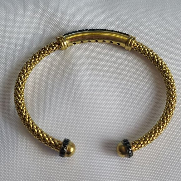 Bronzo Italia® Gold-Tone Cuff Bracelet with Black Spinel Accents – 7.25” - Picture 5 of 8